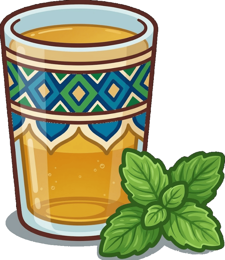 Grand verre de thé à la menthe décoré de motifs marocains